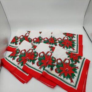 Kmart Christmas Cloth Napkins Retro White Red Poinsettia 16" Set Of 7 READ